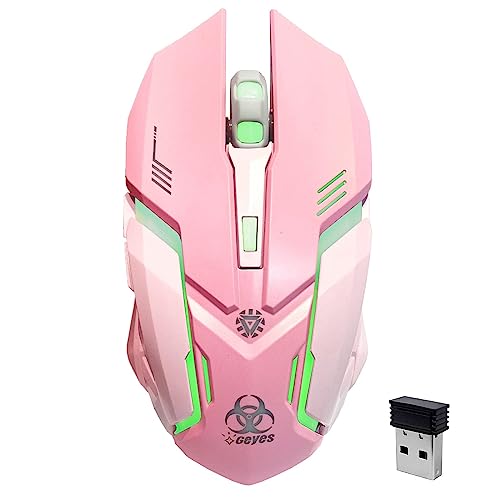 VEGCOO Pink Wireless Gaming Mouse, Silent Click Wireless Mouse with Colorful RGB LED Lights, Rechargeable Computer Mice with Side Buttons and 3 Level DPI, for Laptop and Desktop - Pink