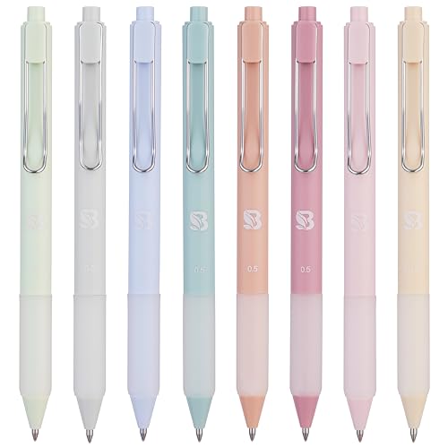 BLIEVE - Pastel Colored Gel Pens With Cool Matte Finish, Aesthetic and Cute Pens With Smooth Writing For Journaling And Bible Note Taking No Bleed Through, Cute School Supplies 8 Pack - Matte Finish