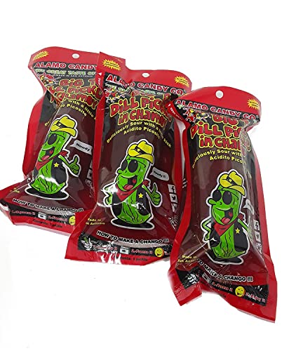 Alamo Candy Big Tex Dill Pickle In Chamoy - Three Pickles - Individually Wrapped - Made In San Antonio, Texas - Large Pickles - 1 Ounce (Pack of 3)