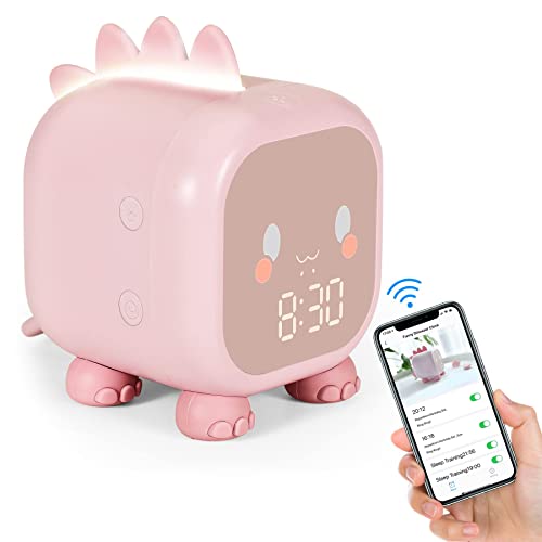 EZYBUY Kids Dinosaur Alarm Clock Girls Pink Alarm Clocks with Night Light Bluetooth Digital Alarm Clock for Kids Girls Children - Pink-app Control