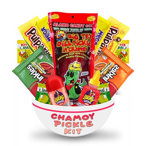 Chamoy Pickle Kit, 13pcs, Mexican Candy Mix ready to make the famous tiktok trend items, Includes the original Big Tex Alamo Dill Pickle, Baby Lucas, Lucas Gusano, Limon7, Skwinkles & Pulparindo