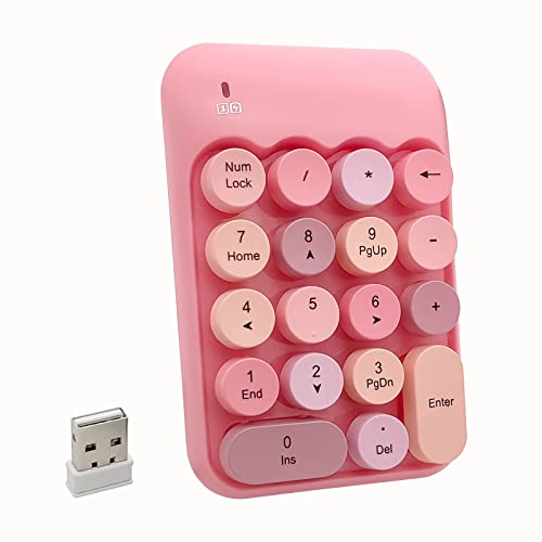 Seaciyan Wireless Number Pad, Ergonomic Cute Colorful Retro Mini Portable Numeric Keypad, 2.4G Cordless External Keyboard for Computer, Laptop (Pink) - Pink