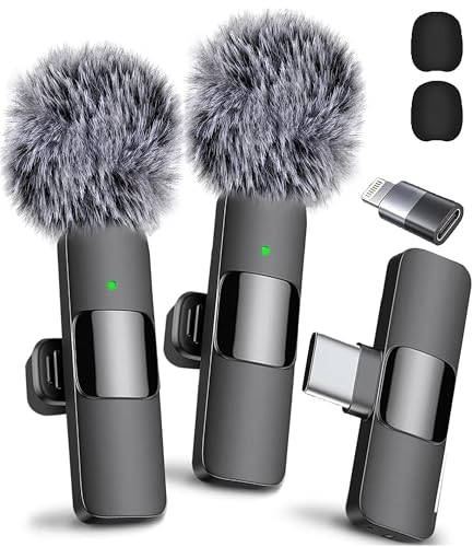 Mini Mic Pro Wireless Microphone for iPhone, iPad, Android, Lavalier Microphone for Video Recording - 2 Pack iPhone Mic Crystal Clear Recording with USB-C for Podcast Microphone, ASMR, TikTok - Black