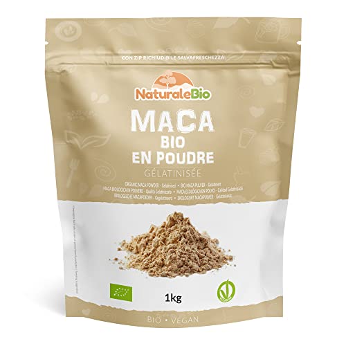 Maca Bio en Poudre 1kg. Organic Peruvian Maca Root Powder. Biologique, Naturel et Pur, Produit au Perou de Racine de Maca Bio - Gélatinisée - NaturaleBio - 1 kg (Lot de 1)