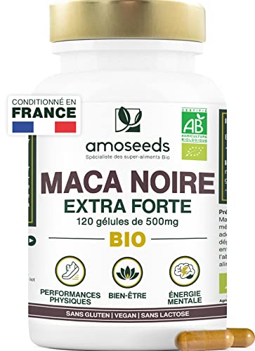 Maca Noire BIO du Pérou | Extra Fort 10 000mg par jour | 120 gélules vegan | Régulateur Hormonal, Anti-stress, Énergie | Qualité Supérieure