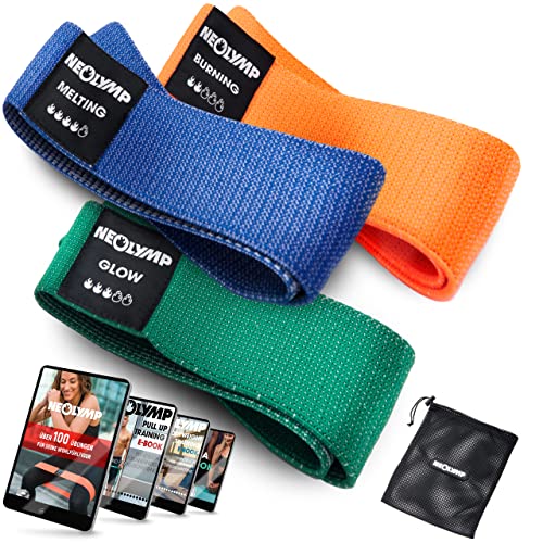 NEOLYMP Premium Elastique Musculation (différentes épaisseurs) + E-Book avec Plus de 100 Exercices | Sangle de Cheville Musculation | Elastique Sport | Bande Elastique Fitness | MB310 - Set de 3