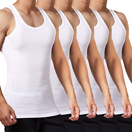 FALARY Débardeur Homme Lot de 5 Maillot de Corps 100% Coton Toutes Les Tailles et Les Couleurs - 5x Blanc - M