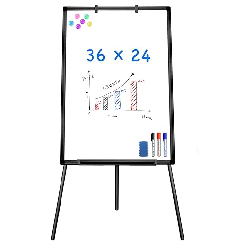 Easel Whiteboard - Magnetic Portable Dry Erase Easel Board 36 x 24 Tripod Whiteboard Height Adjustable Flipchart Easel Stand White Board for Office or Teaching at Home & Classroom (Black) - 36x24 Black