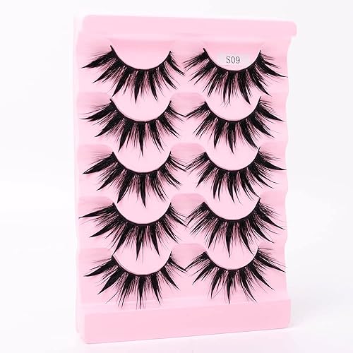 HBZGTLAD New 5 Pairs Wet False Eyelashes Naturally Wear False Eyelashes Everyday Sharp Tail Thick Simulation Cross Makeup Lashes (S09) - S09