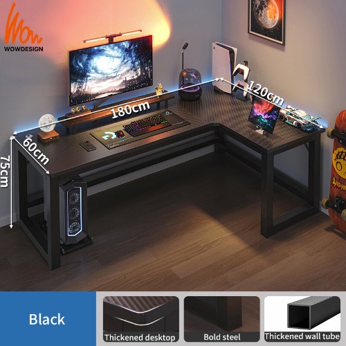 L Shape Table Gaming Table High Quality Home Office Table 140/160/180CM Computer Table with CPU Stand Meja Belajar Meja Komputer Meja Gaming