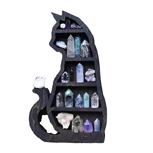 Moon Shelf Wall Decor,Wooden Moon Shelf, Moon Shelf for Crystals, Wooden Moon Shelf,Moon Shelf for Crystals Wood Crystal Shelf Black Cat Design Display Shelf Wood Moon Decor Wall Decorations - Black Cat