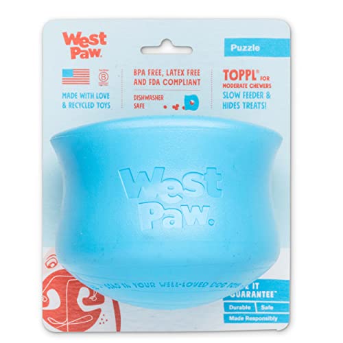 WEST PAW Zogoflex Toppl Treat Dispensing Dog Toy Puzzle – Interactive Chew Toys for Dogs – Dog Toy for Moderate Chewers, Fetch, Catch – Holds Kibble, Treats, X-Large, Aqua Blue - X-Large - Aqua Blue