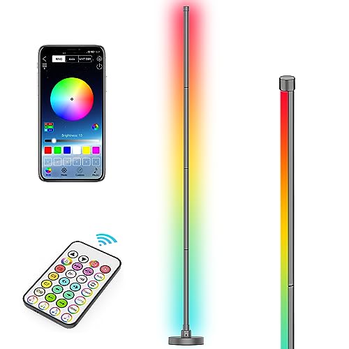 Hitish RGB Floor Lamp, Color Changing LED Corner Lamp with Bluetooth & Remote Control, Dimmable Modern Floor Lamp with 16 Million DIY Colors, Music Sync & Timing Function for Living Room, Gaming Room - Black 2 - 58.1” 1 Pack