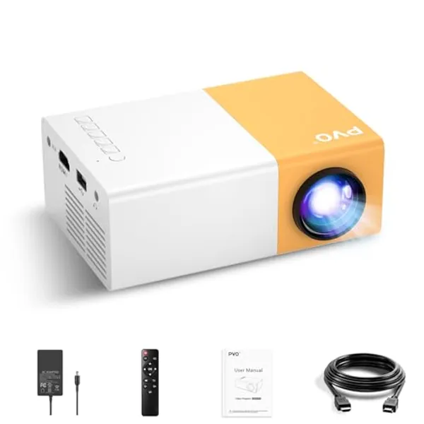 Mini Projector, PVO Portable Projector for Cartoon, Kids Gift, Outdoor Movie Projector, LED Pico Video Projector for Home Theater, video can directly mirror to the projector through a data cable