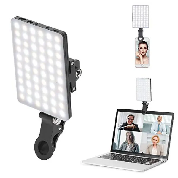 Newmowa 60 LED High Power Rechargeable Clip Fill Video Conference Light with Front & Back Clip, Adjusted 3 Light Modes for Phone, iPhone, Android, iPad, Laptop, for Makeup, TikTok, Selfie, Vlog