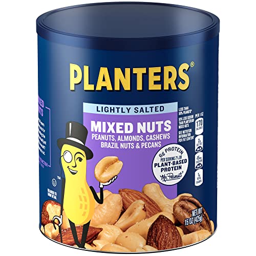 PLANTERS Lightly Salted Mix Nuts, Party Snacks, Plant-Based Protein, 15 Oz Canister - Lightly Salted - 15 Ounce (Pack of 1)