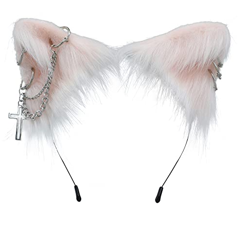 VIGVAN Cat Cosplay Ears Accessories Punk Gothic Cross Cat Ears Headbands Clips - Pink