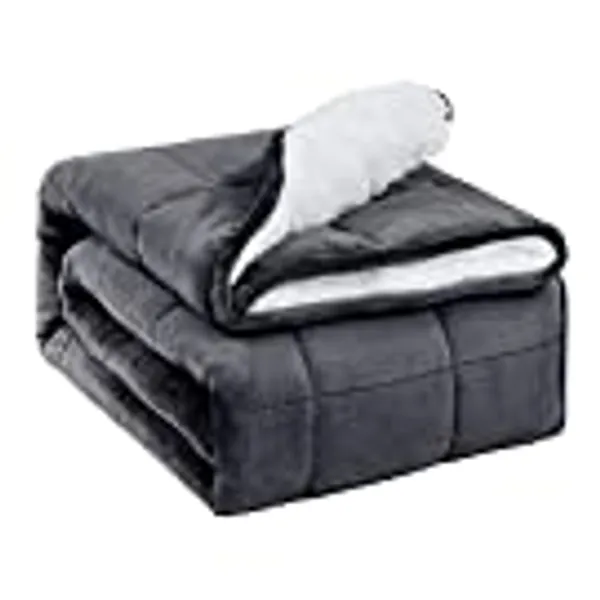 Uttermara Weighted Blanket Queen Size 20lbs for Adults, Sherpa Weighted Blankets with Cozy Plush Flannel, Fluffy Warm White Sherpa Bed Blanket, Great for Relax & Calming, 60" x 80", Dark Grey