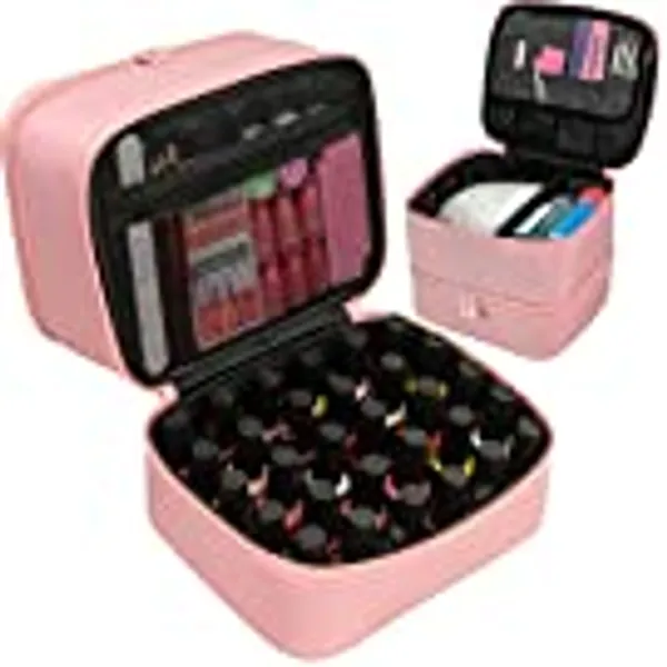 ButterFox Nail Polish Organizer Storage Case, Fits Nail UV Dryer Light and 30-40 Bottles Depending On Bottle Sizes, Nail Supplies Organizer (Pink)