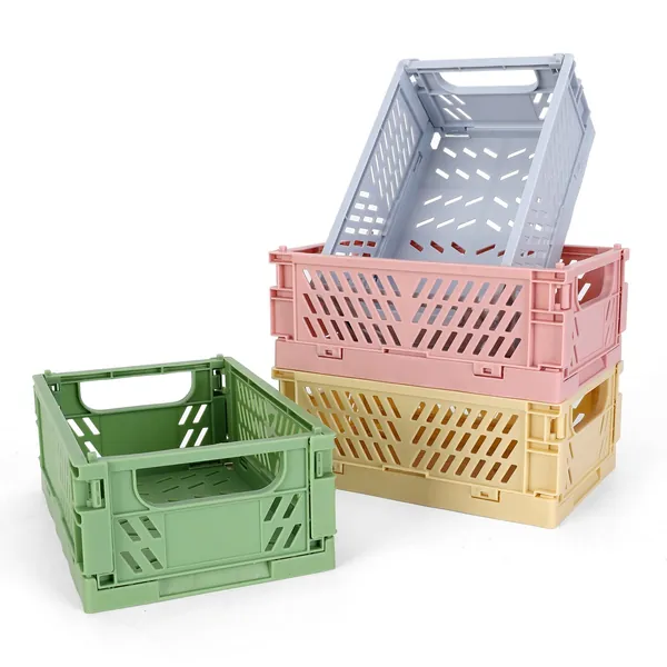 4-Pack Mini Plastic Baskets for Shelf Storage Organizing, Durable and Reliable Folding Storage Crate, Ideal for Home Kitchen Classroom and Office Organization, Bathroom Storage (5.9 x 3.8 x 2.2) - Small 4-Pack(5.9" x 3.8" x 2.2")