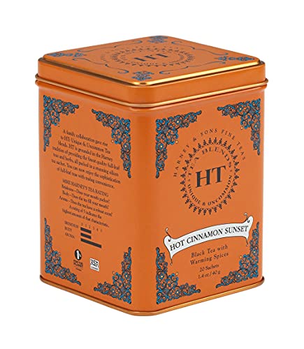 Harney & Sons Caffeinated Hot Cinnamon Sunset Black Tea with Orange and Cloves Tin 20 Sachets (Pack of 1) - Hot Cinnamon Sunset - 20 Count (Pack of 1)