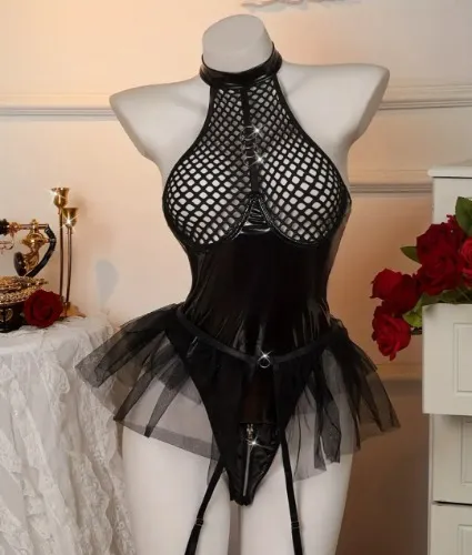 sexy  neck mesh lingerie bodysuit tulle skirt hem - Temu