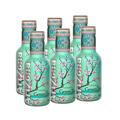 Arizona Original Green Tea with Honey, 6 x 500ml PET Bottles, Delicious Iced Tea Drink, No Artificial Flavours, No Artificial Preservatives - Green Tea with Honey - 6 x 500ml