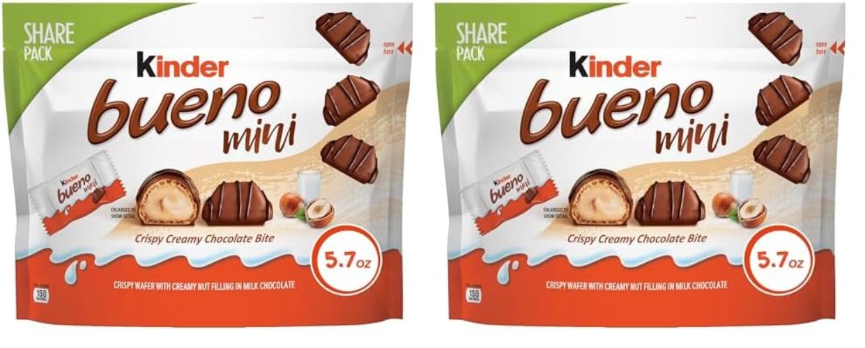 Kinder Bueno Mini, Milk Chocolate and Hazelnut Cream, Individually Wrapped Chocolate Bars, Share Size, 5.7 oz (Pack of 2) - 5.7 Ounce (Pack of 2)