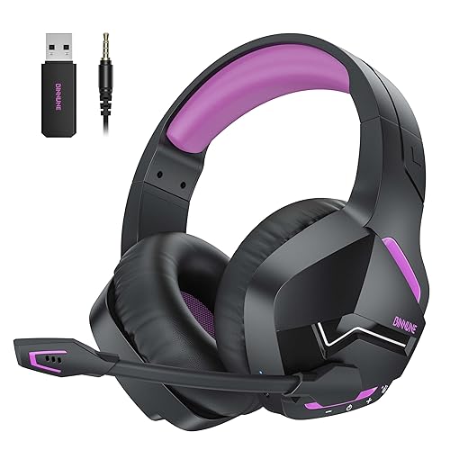 BINNUNE Wireless Gaming Headset with Microphone for PC PS4 PS5 Playstation 4 5, 2.4G Wireless Bluetooth USB Gamer Headphones with Mic for Laptop Computer, Purple - Purple