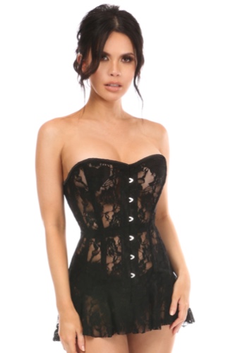 Lavish Black Sheer Lace Corset Dress - Small / As Shown
