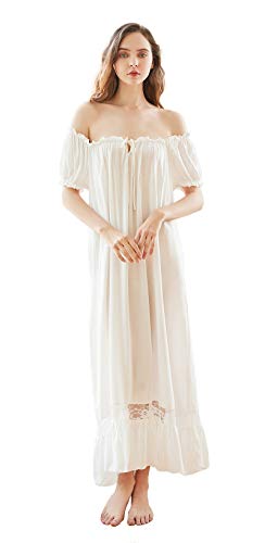 Sharebeauty Super Soft Vintage Victorian Palace Style Nightgown Modal Viscose Rayon - B013 White - Small