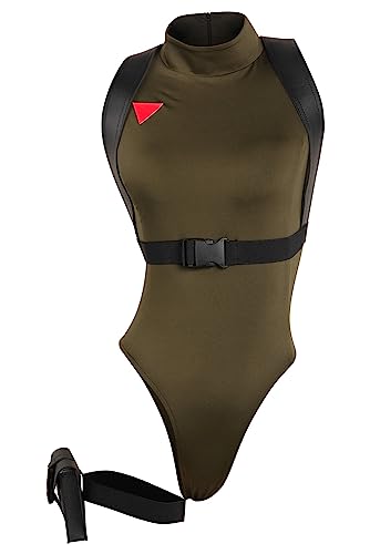 hahomin Cosplay Jumpsuit Costume Sexy Bodysuit Sleeveless Outfits Gloves Hat Halloween with Socks - X-Small - Cammy