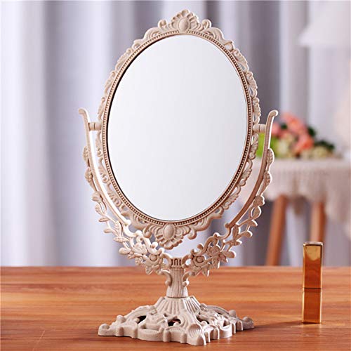 schonee Retro Double Sided Tabletop Makeup Mirror, Oval Swivel Desktop Stand Mirror, 360 Degree Rotation Vintage Two-Sided Makeup Mirror (Double Sided Mirror-Nano White) - Double Sided Mirror--nano White