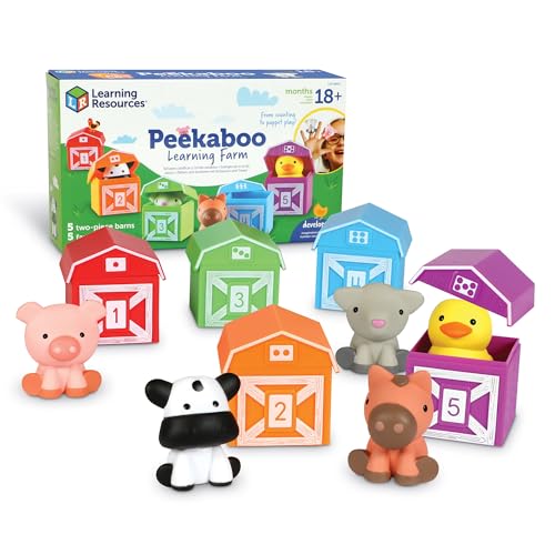 Learning Resources Peekaboo Learning Farm - 10 Pieces, Ages 18+ Months Toddler Learning Toys, Counting and Sorting Toys, Farm Animals Toys - Learning Farm