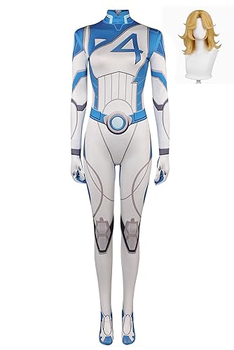Invisible Woman Costume Susan Storm Richards Cosplay Adult Women Superhero Outfits Halloween Carnival Suit - With Wigs - Large
