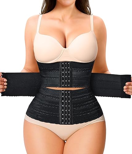 Nebility Waist Trainer for Women Corset Shapewear Tummy Control Segmented Waist Cincher Workout Girdle - Black - Medium