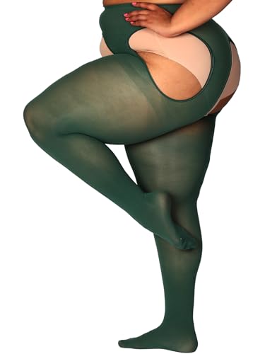 HONENNA Plus Size Suspender Tights for Women, Semi Opaque Sexy Garter Belt Nylons Mock Thigh High stockings - 3X-Large-4X-Large Plus - 1 Pair - Green