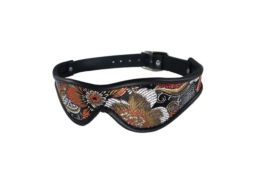 Leather Blindfold / Mask BDSM Adult Toy with Fall Paisley Brocade