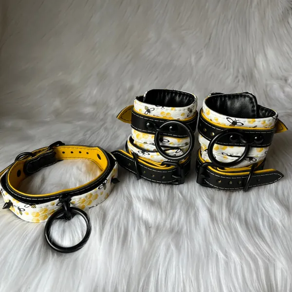 Leather Bondage Set, Restraints, Collar, Posture Collar, Blindfold, Flogger, Fancy BDSM Set, Bondage Gear, Fetish Wear