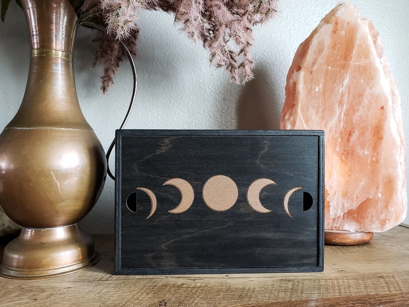 Rose Gold Moon Phase Tarot Card Storage Altar Box, Personalized Tarot Card Box, Witchy Gifts, Oracle Card Storage, Witchy Altar Box,