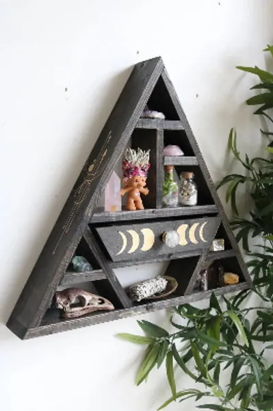 Triangle altar shelf with moon phase pull out drawer - sacred geometry