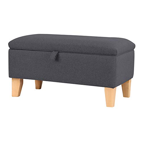 INMOZATA Linen Fabric Footstool Storage Upholstered Ottoman Pouffe Stool Change Shoe Footrest Wooden Legs for Living Room Bedroom Dark Grey - Dark Light - 71x37x34cm