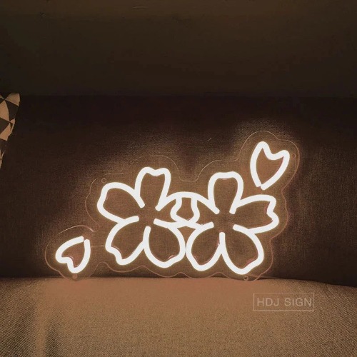 Sakura Flower Kawaii Neon Sign - White 2 Flowers 40X18cm