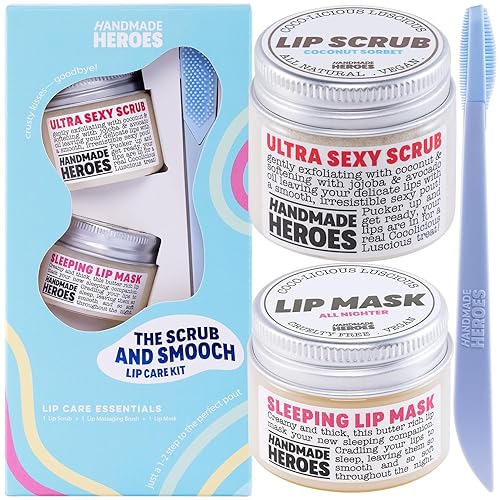 100% Natural Lip Scrub and Lip Mask, Vegan Conditioning Coconut Lip Exfoliator - Gentle Exfoliant, Sugar Lip Polish and Lip Exfoliator Scrubber for Chapped and Dry Lips (Original 3pc Set) - 09 - Original 3pc Set