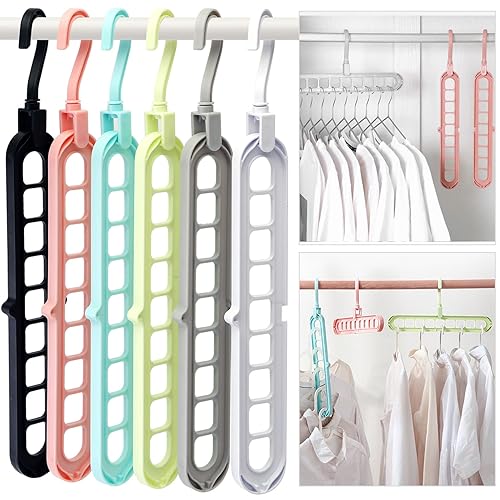 HEYHOUSE Closet Organizers and Storage,College Dorm Room Essentials,Pack of 6 Multifunctional Organizer Magic Space Saving Hangers with 9 Holes Storage Organization for Wardrobe Closet - Multicolor - 6 Pack