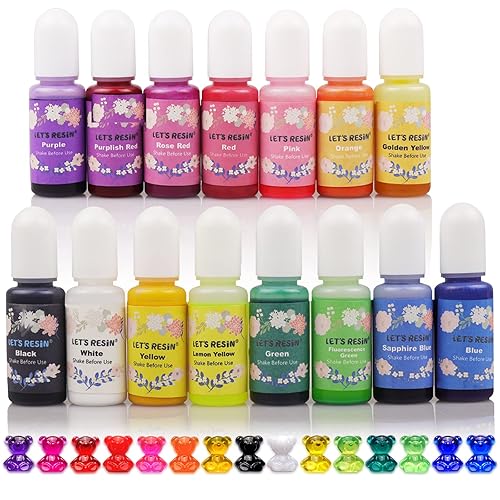 LET'S RESIN Epoxy Resin Dye,15 Color Translucent Epoxy Resin Pigment,Odorless Concentrated Epoxy Resin Paint Each 0.35oz,Liquid Resin Colorant for Resin Coloring,Epoxy Resin,Resin Molds