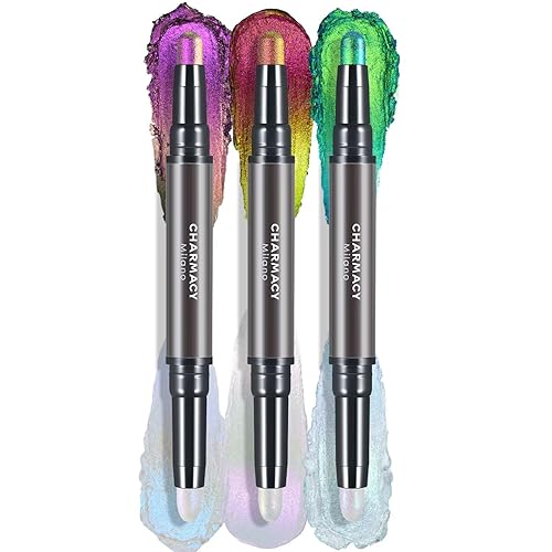 CHARMACY Multichrome 2 in 1 Cream Eyeshadow Stick, Waterproof Eye Brightener Highlighter Stick Makeup, High Pigmented, Smudge-Proof, Vegan & Cruelty-Free (SET1-901/903/905) - SET1-901/903/905