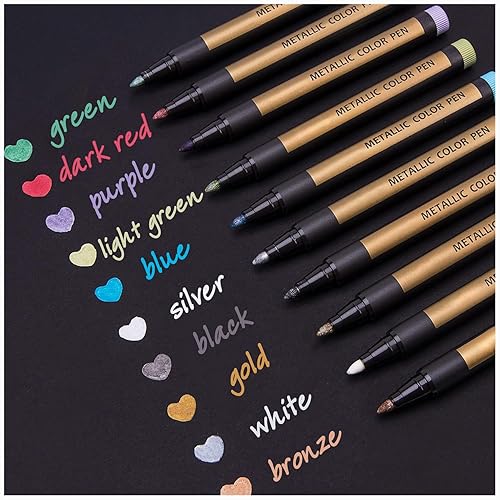 Dyvicl Metallic Marker Pens - Set of 10 Medium Point Metallic Markers for Rock Painting, Black Paper, Card Making, Scrapbooking Crafts, DIY Photo Album - 10 Bullet tip