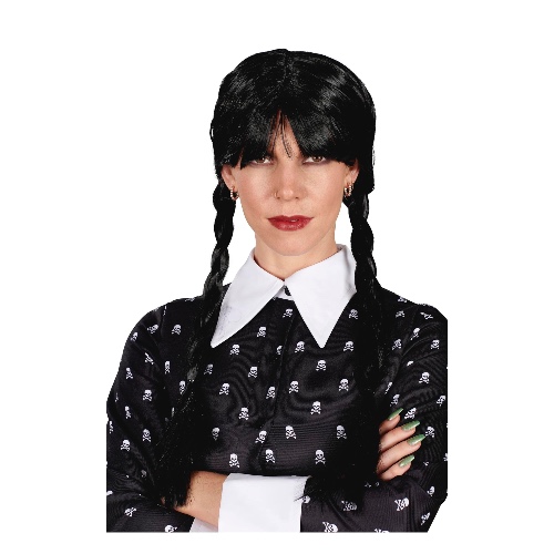 Wednesday Inspired Gothic Girl Black Braided Black Adult Costume Wig