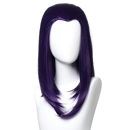 Qaccf 14 inches Shoulder Length Bob Halloween Cosplay Women Wig with Widows Peak (Purple) - Purple